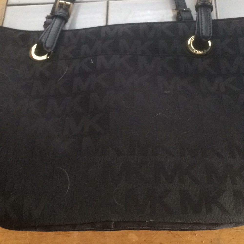 Michael Kors jet set mk logo black fabric tote